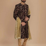 Maroon Embroidered Groom Sherwani