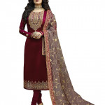 Women's Satin Georgette Embroidered Semi Stitched Salwar suit set