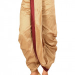 Contrast Border Dupion Silk Dhoti in Dark Beige