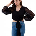 Women's Full Sleeves Solid Regular Black Top