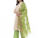 Women's Ethnic Beige Cotton Unstitched Suit Set