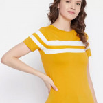 Striped Women Round Neck Yellow T-Shirt