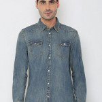 Men Navy Blue Standard Faded Denim Casual Shirt