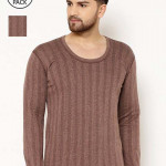 Men Pack Of 2 Brown Striped Thermal Tops