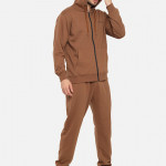 Men Brown Solid Cotton Tracksuit